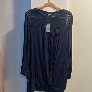 Suzanne Betro Blue Pleated Blouse with Relaxed Fit